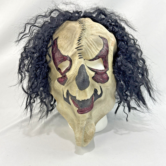 Halloween Mask Scary Creepy Carnival Clown Smiling Black Hair Latex Prop Party - Picture 1 of 5